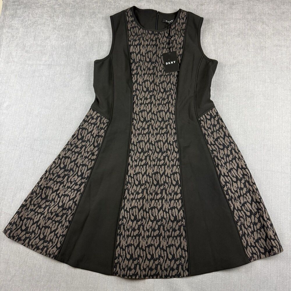 DKNY Women's Scuba Colorblock Animal Print Fit and Flare Dress Size 14 New